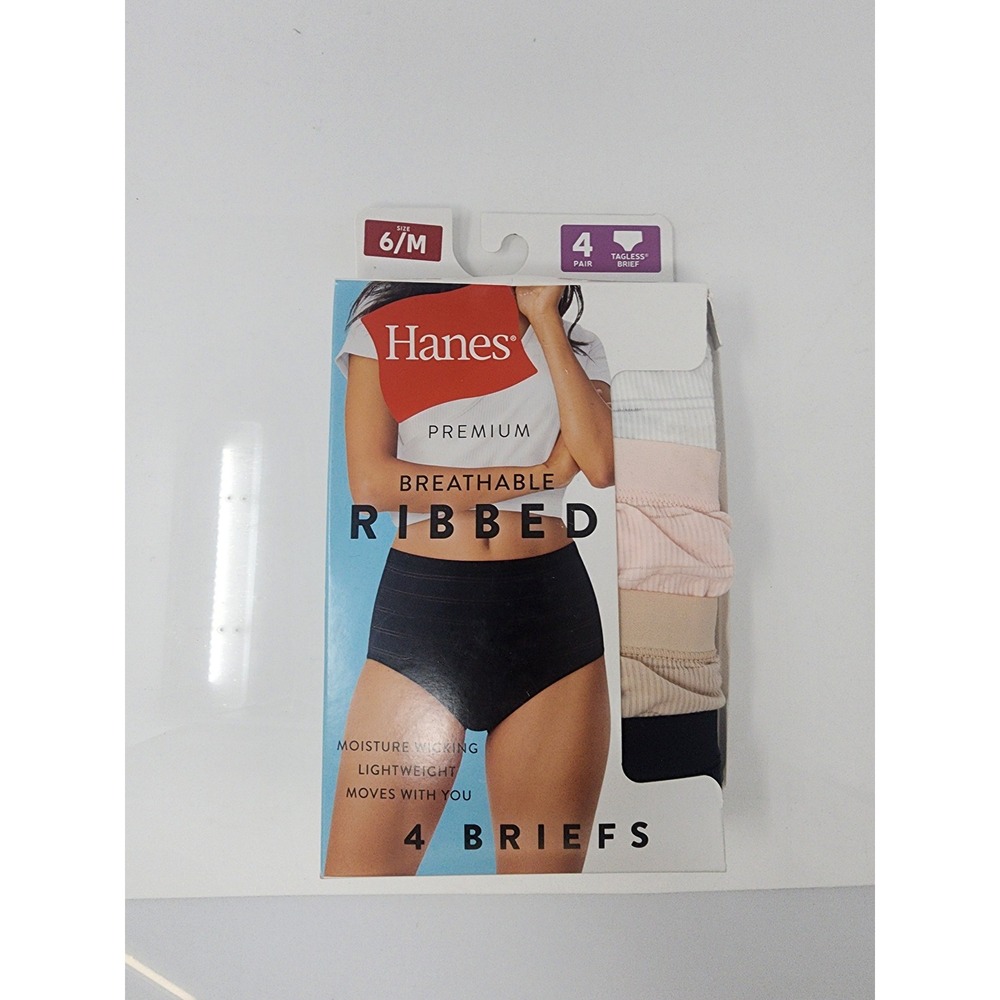 Hanes Womens Breathable Ribbed Briefs Multi‎ Polyester Blend Casual Size Medium
